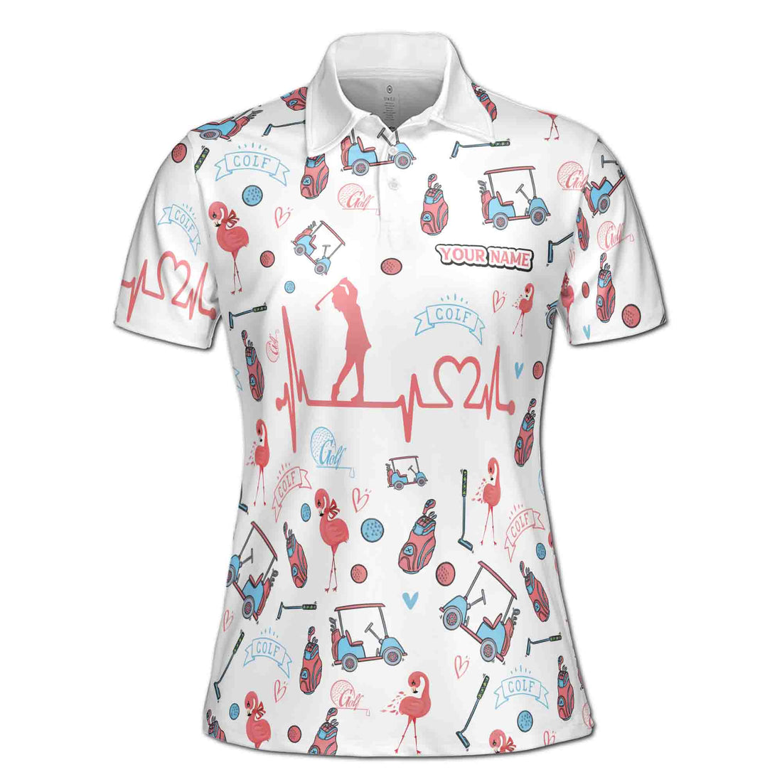 Custom Name Golf Mixing Pattern With Heartbeat Women's Polo S-5XL