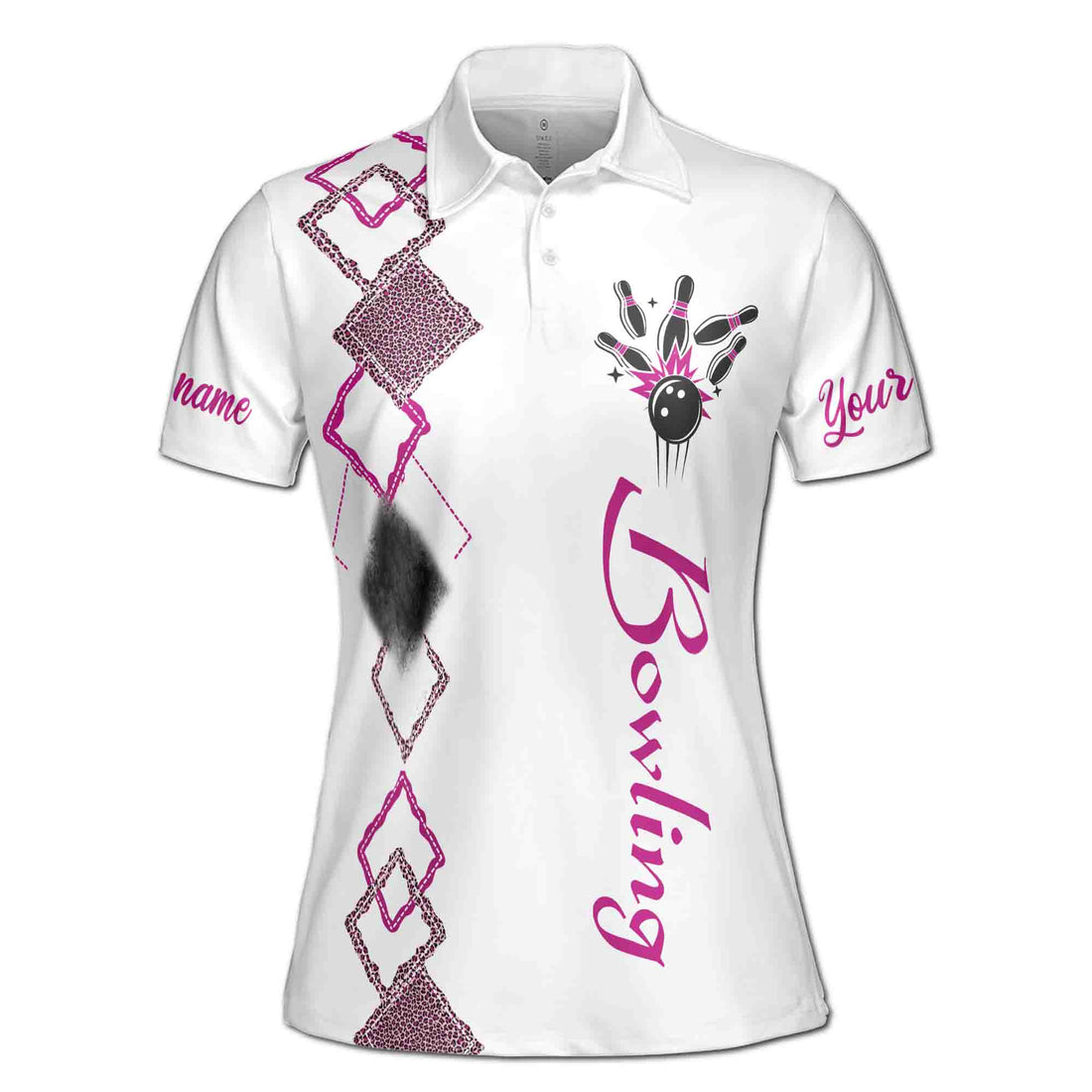 Custom Name Leopard Argyle Weekend Forecast Bowling Women's Polo S-5XL