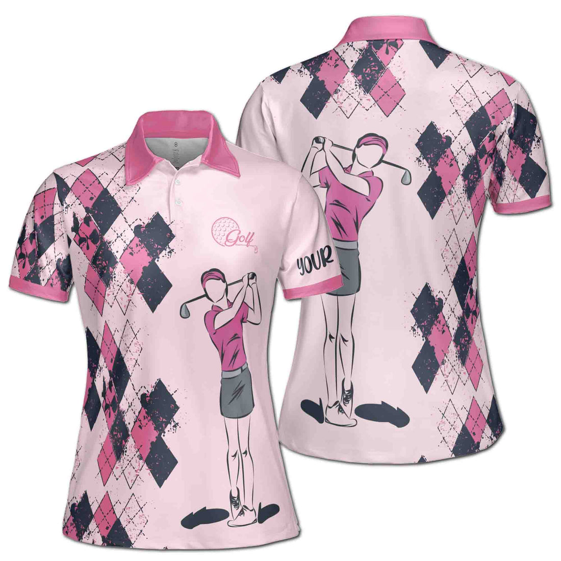 Custom Name Golf Lover Lady Playing Golf Women's Polo S-5XL