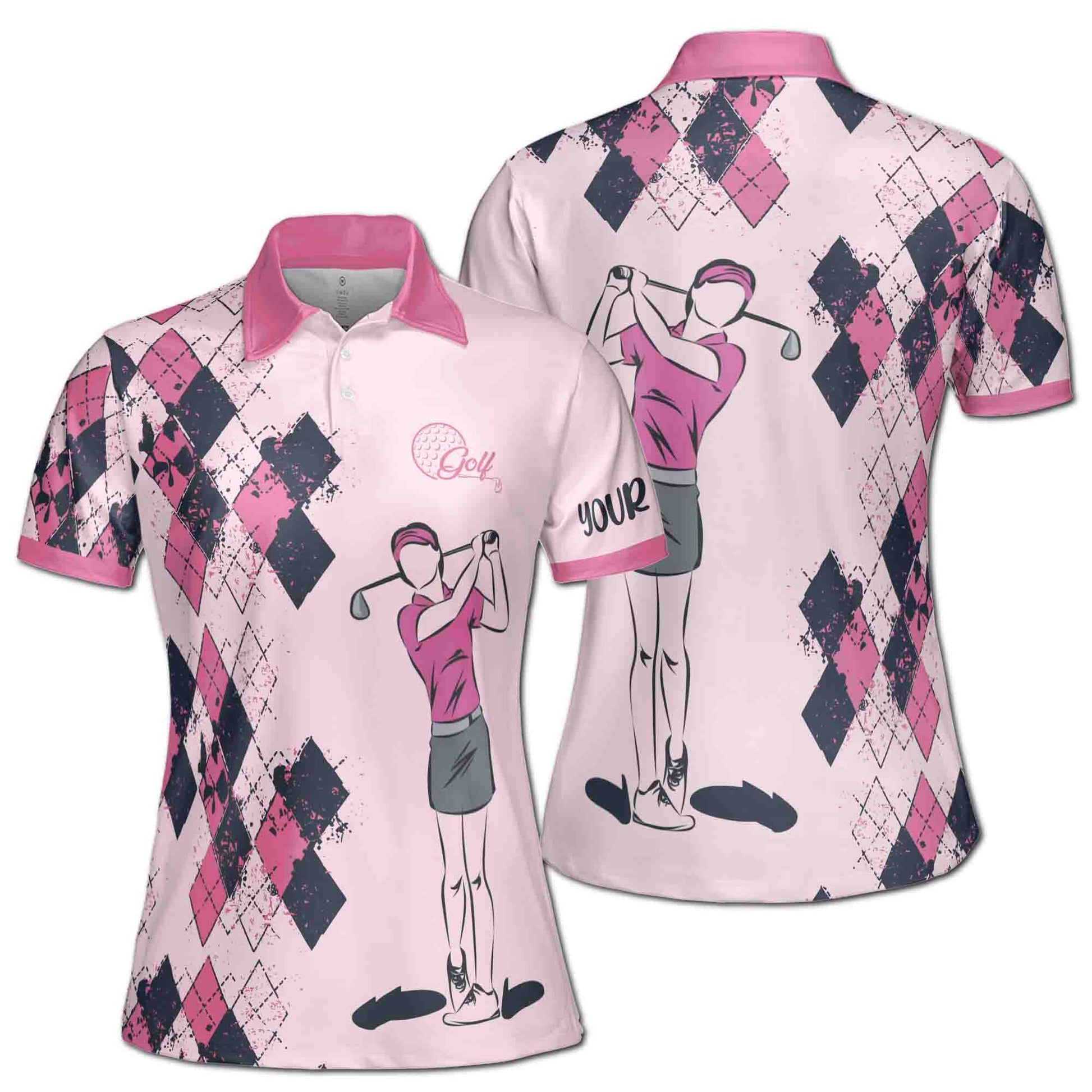 Custom Name Golf Lover Lady Playing Golf Women's Polo S-5XL