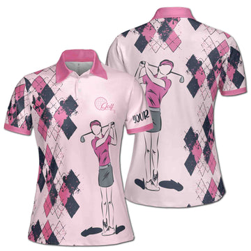 Custom Name Golf Lover Lady Playing Golf Women's Polo S-5XL