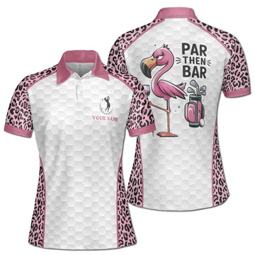 Custom Name Pink Leopard Par Then Bar Flamingo Women's Polo S-5XL