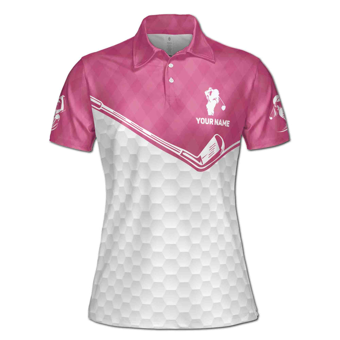 Custom Name Pink Golf and Par Then Bar Flamingo Women's Polo S-5XL