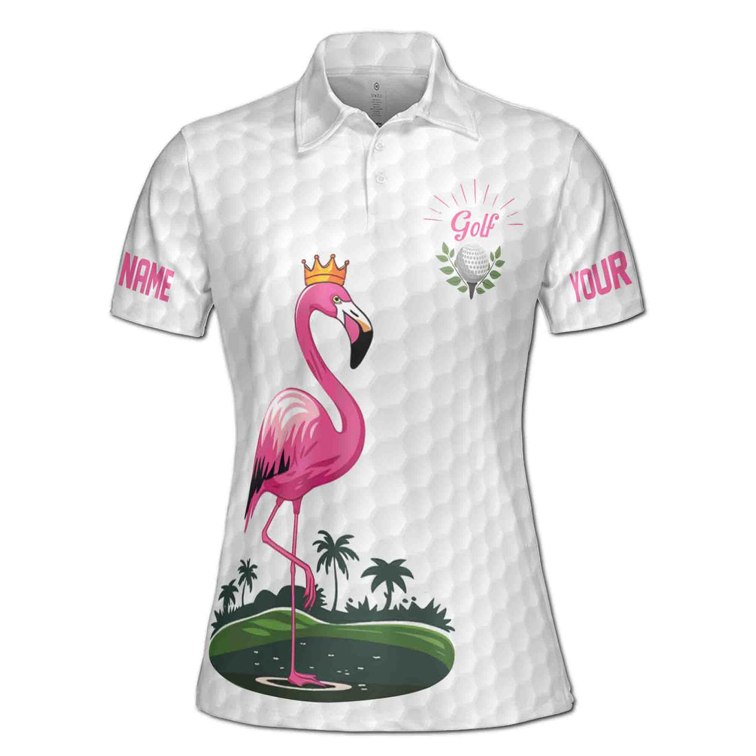 Custom Name Golf Queen of the Green Flamingo Women's Polo S-5XL