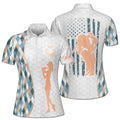 Custom Name Retro Argyle America Lady Golfer Women's Polo S-5XL