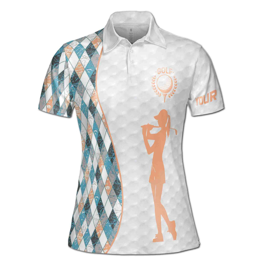 Custom Name Retro Argyle America Lady Golfer Women's Polo S-5XL