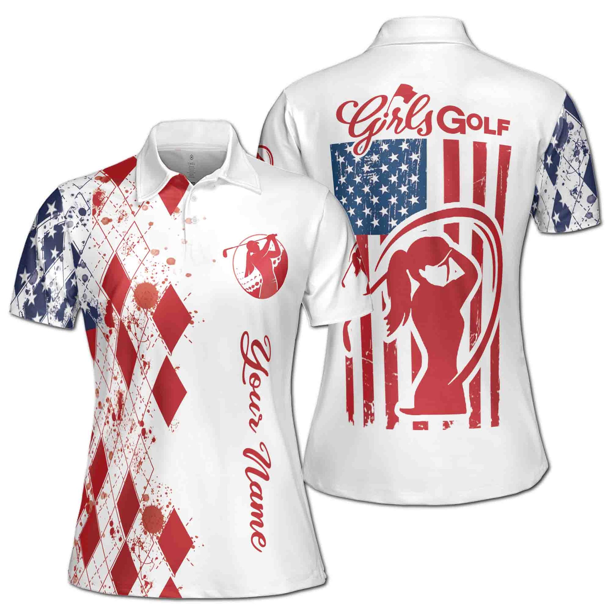 Custom Name America Girl Golf Polo Lady Plays Golf Women's Polo S-5XL