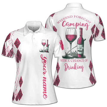 Custom Golf Weekend Forecast Camping With A Chance Of Drinking Women's Polo S-5XL