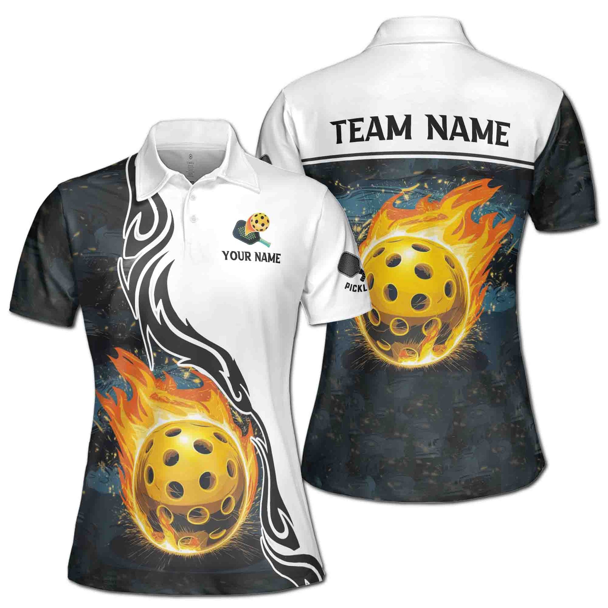 Customized Name Team Pickleball On Fire Women's Polo Shirt S-5XL
