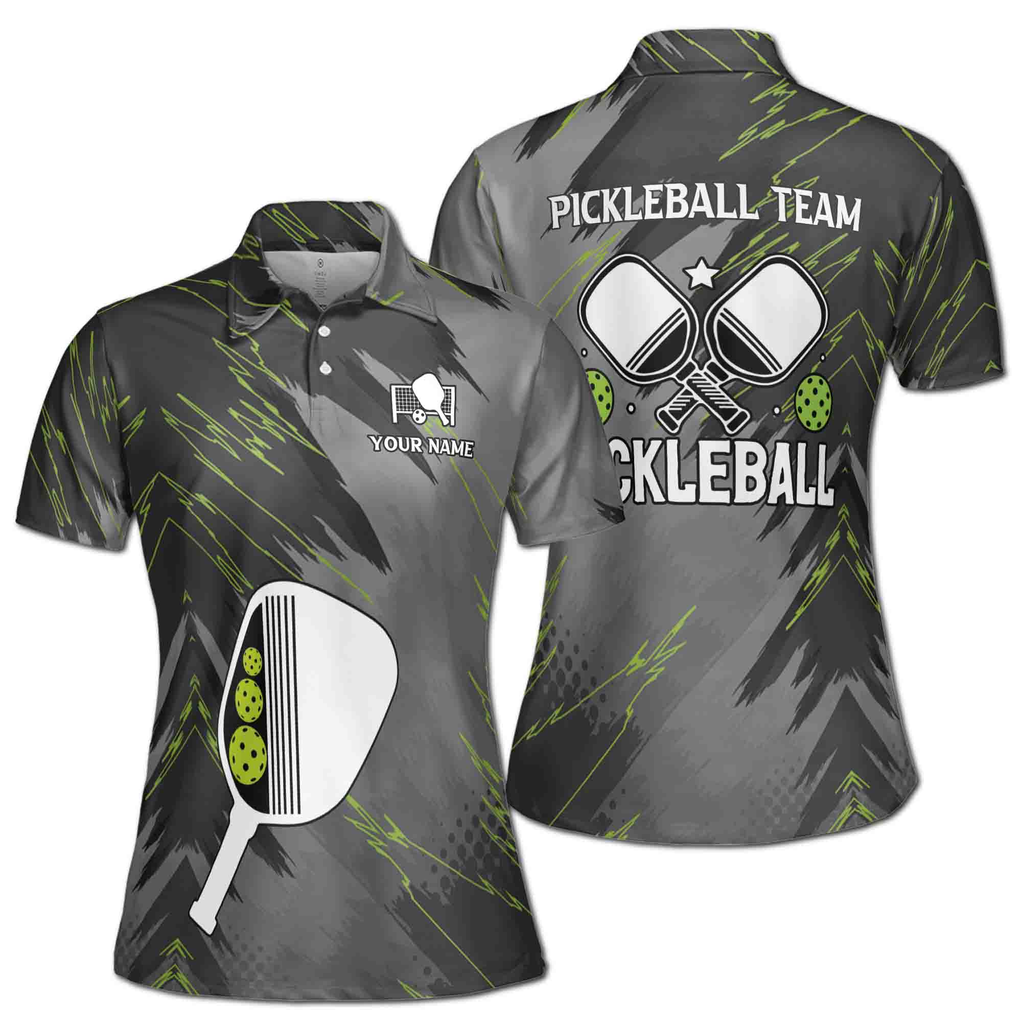Custom Name Team Name Grey Let's Play Pickleball Women's Polo Shirt S-5XL