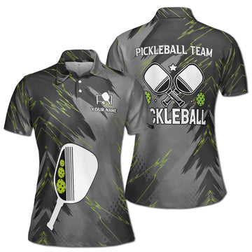 Custom Name Team Name Grey Let's Play Pickleball Women's Polo Shirt S-5XL