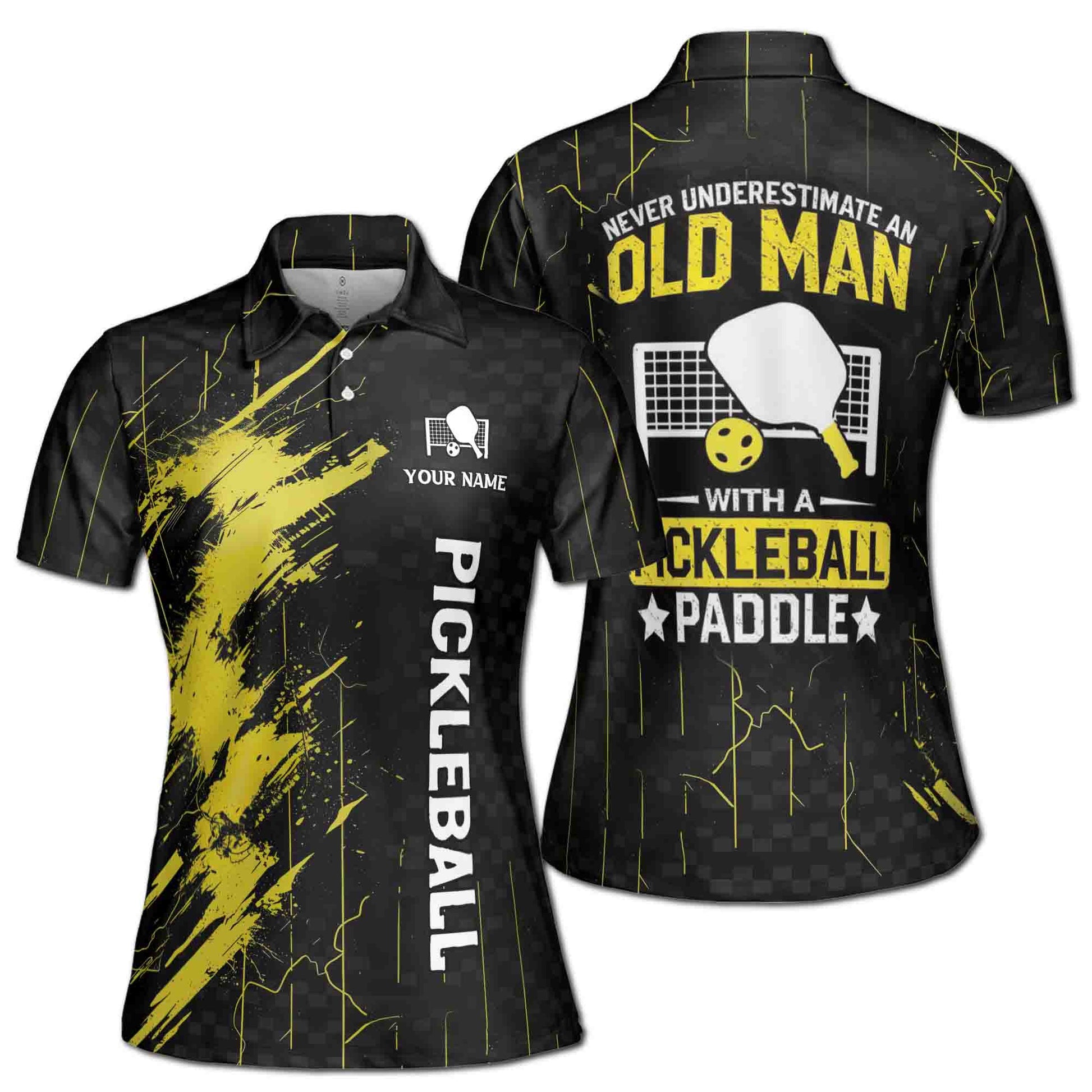 Never Underestimate an Old Man with a Pickleball Paddle Women's Polo Shirt S-5XL
