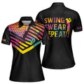 Watercolor American Flag Custom Name Swing Swear Repeat Golf Women's Polo Shirt S-5XL