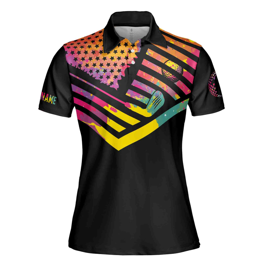 Watercolor American Flag Custom Name Swing Swear Repeat Golf Women's Polo Shirt S-5XL