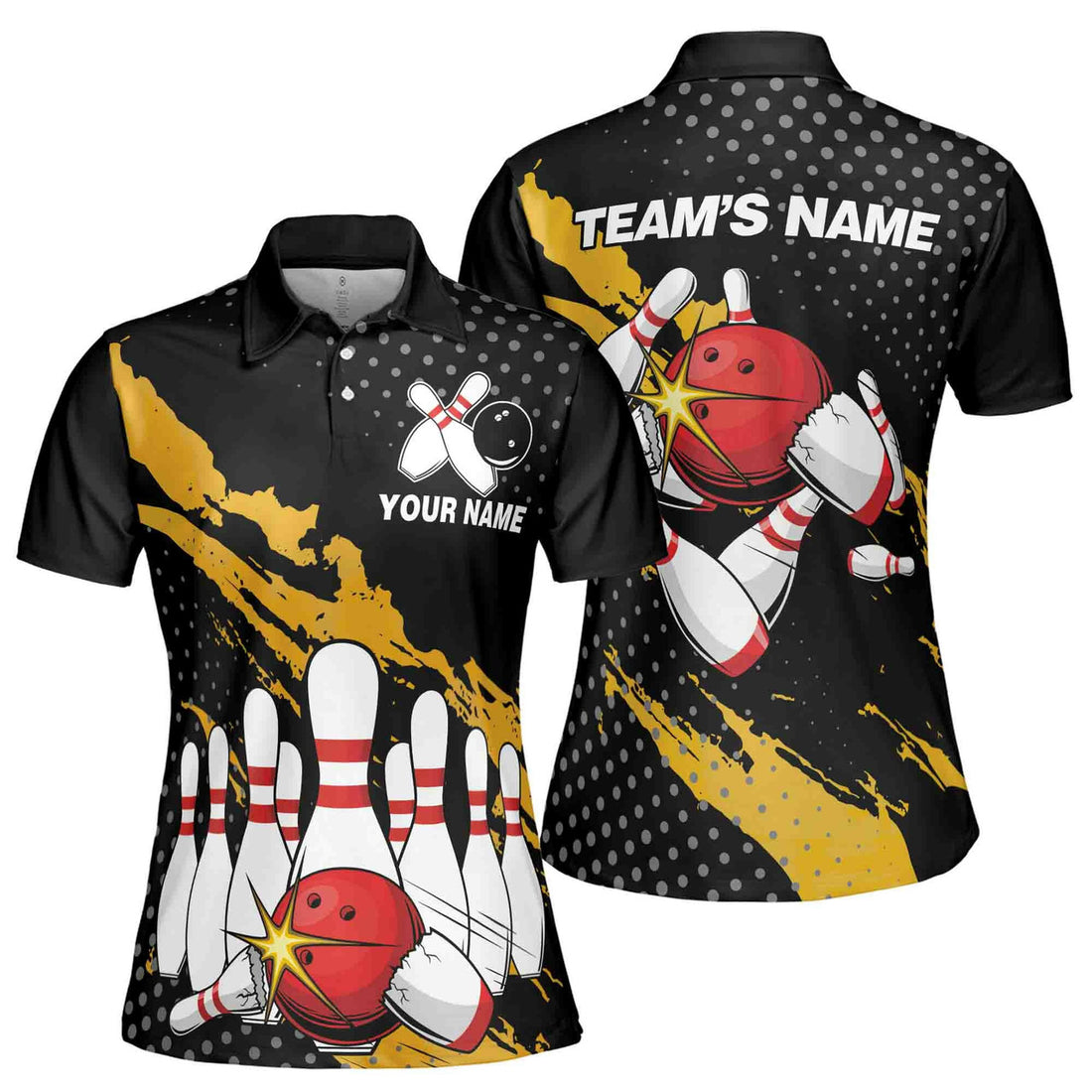 Custom Bowling Black Bowling Team Women's Polo Shirt S-5XL