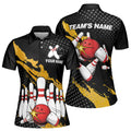 Custom Bowling Black Bowling Team Women's Polo Shirt S-5XL