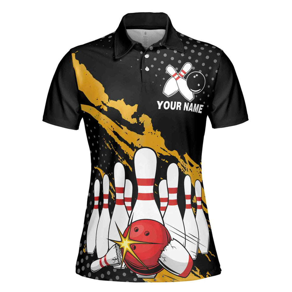 Custom Bowling Black Bowling Team Women's Polo Shirt S-5XL