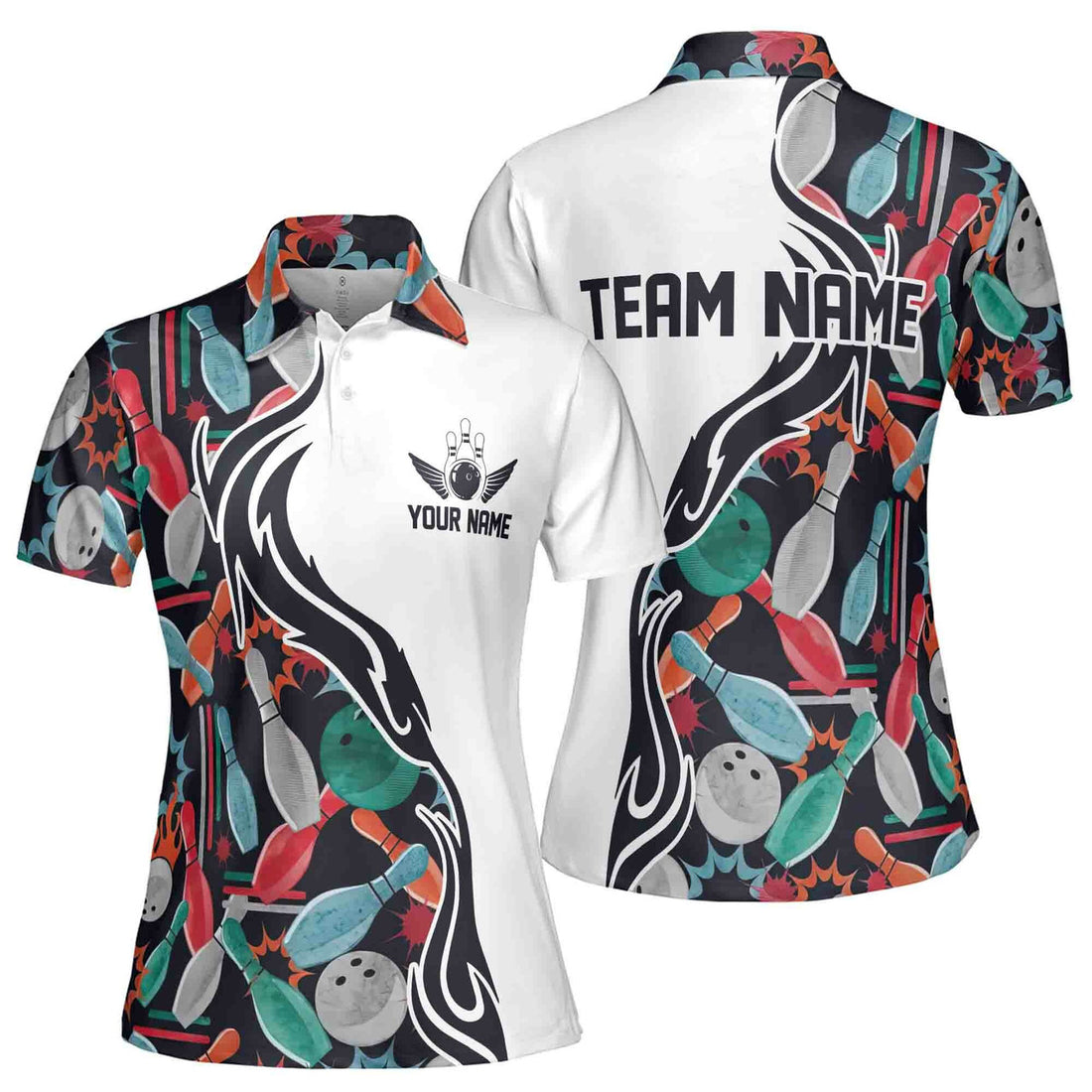 Personalized Bowling Pattern Colorful Bowling Team Women's Polo Shirt S-5XL