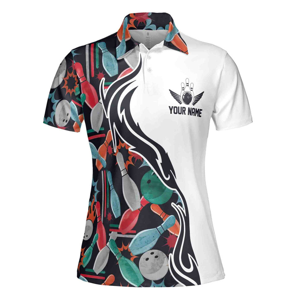 Personalized Bowling Pattern Colorful Bowling Team Women's Polo Shirt S-5XL