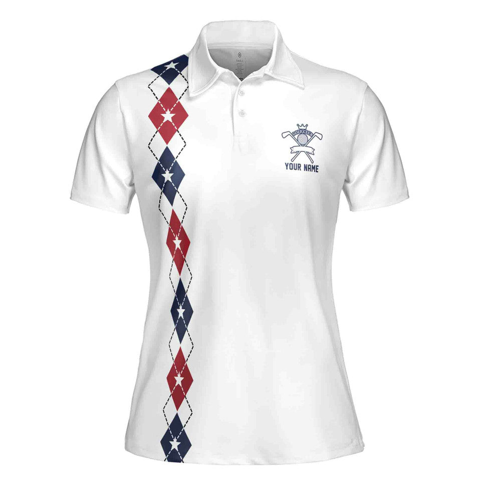 Custom American Flag Golf Pattern Argyle Women's Polo Shirt S-5XL