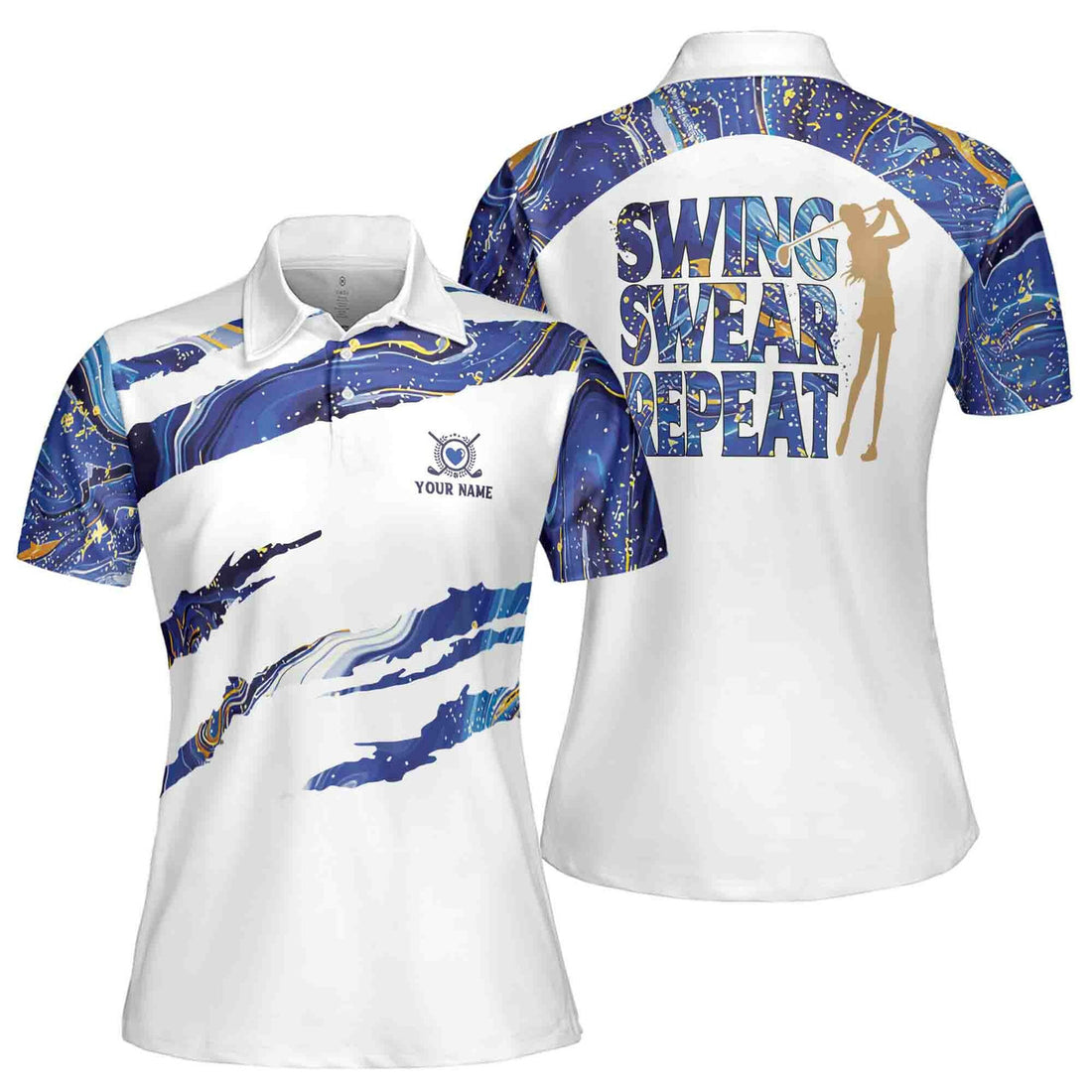 Custom Swing Swear Repeat Marble Pattern Golf Women's Polo Shirt S-5XL