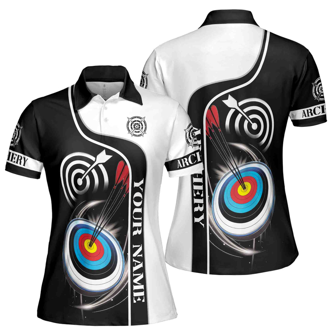 Customize Name Archery Targets Black White Women's Polo Shirt S-5XL