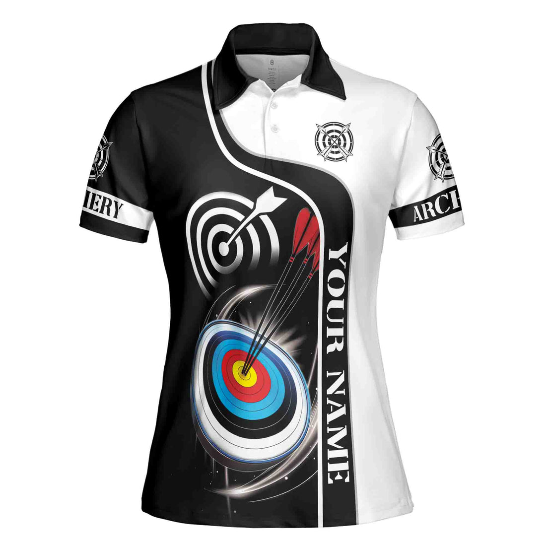 Customize Name Archery Targets Black White Women's Polo Shirt S-5XL