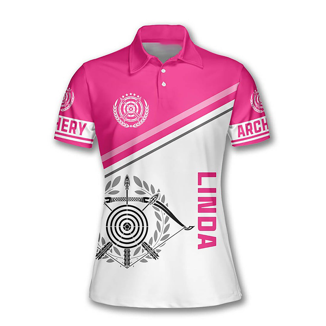 Personalized Pink White Emblem Custom Name Archery Women's Polo Shirt S-5XL