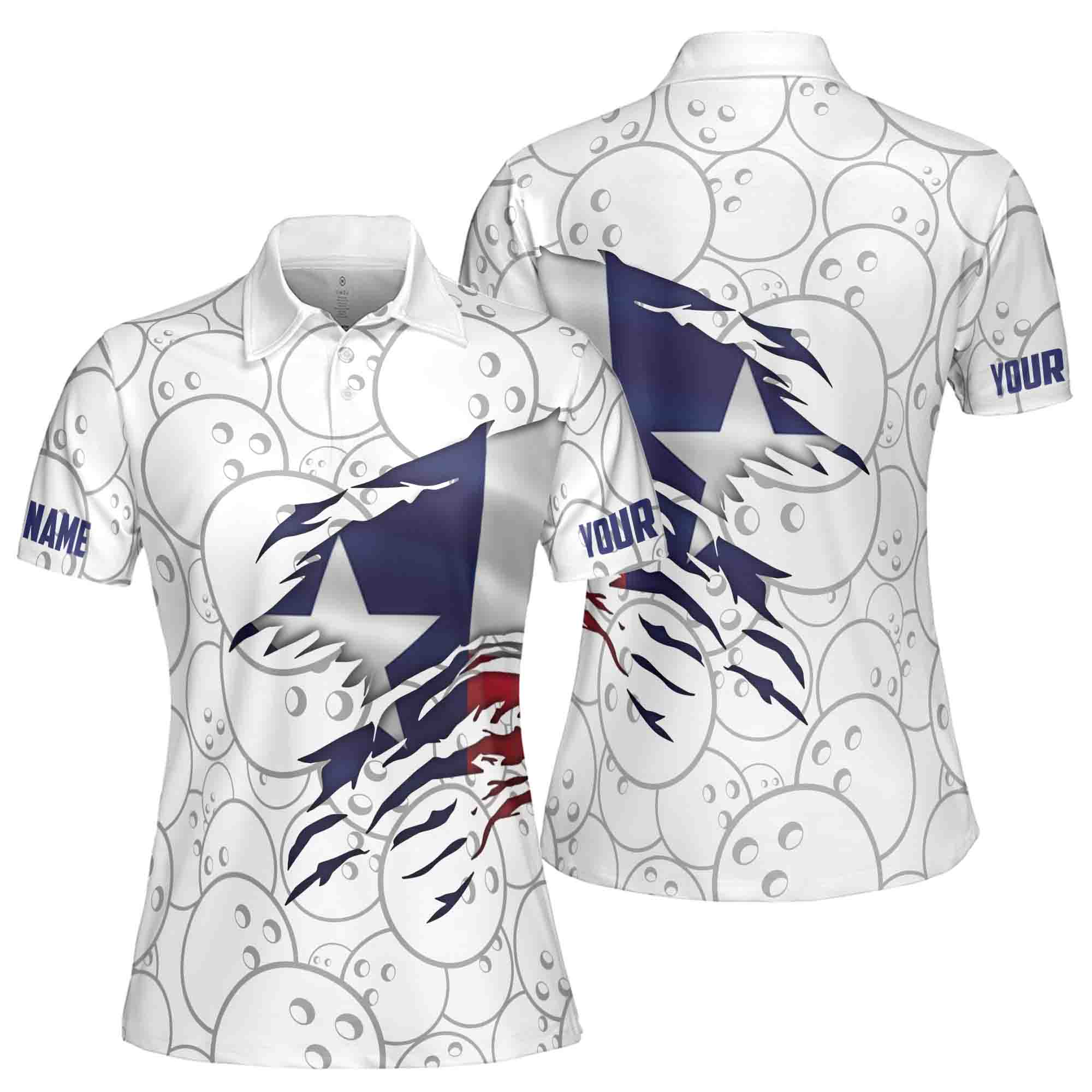 Custom Name Bowling Shirts Custom Texas Flag Women's Polo Shirt S-5XL