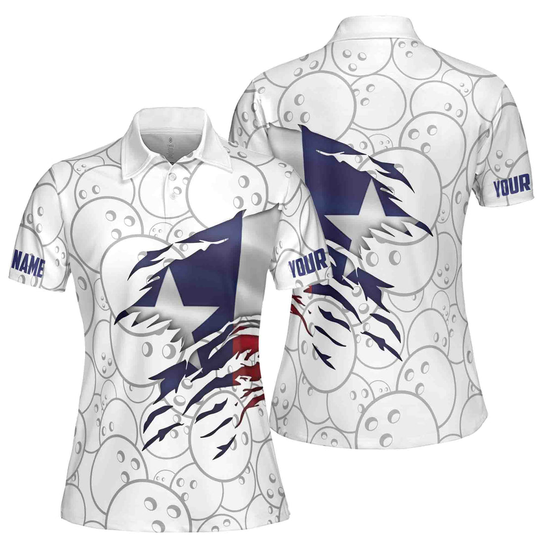 Custom Name Bowling Shirts Custom Texas Flag Women's Polo Shirt S-5XL