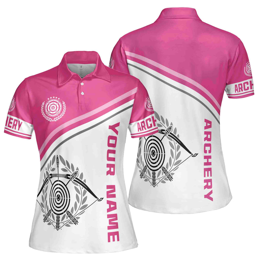 Personalized Name Pink White Archery Women's Polo Shirt S-5XL