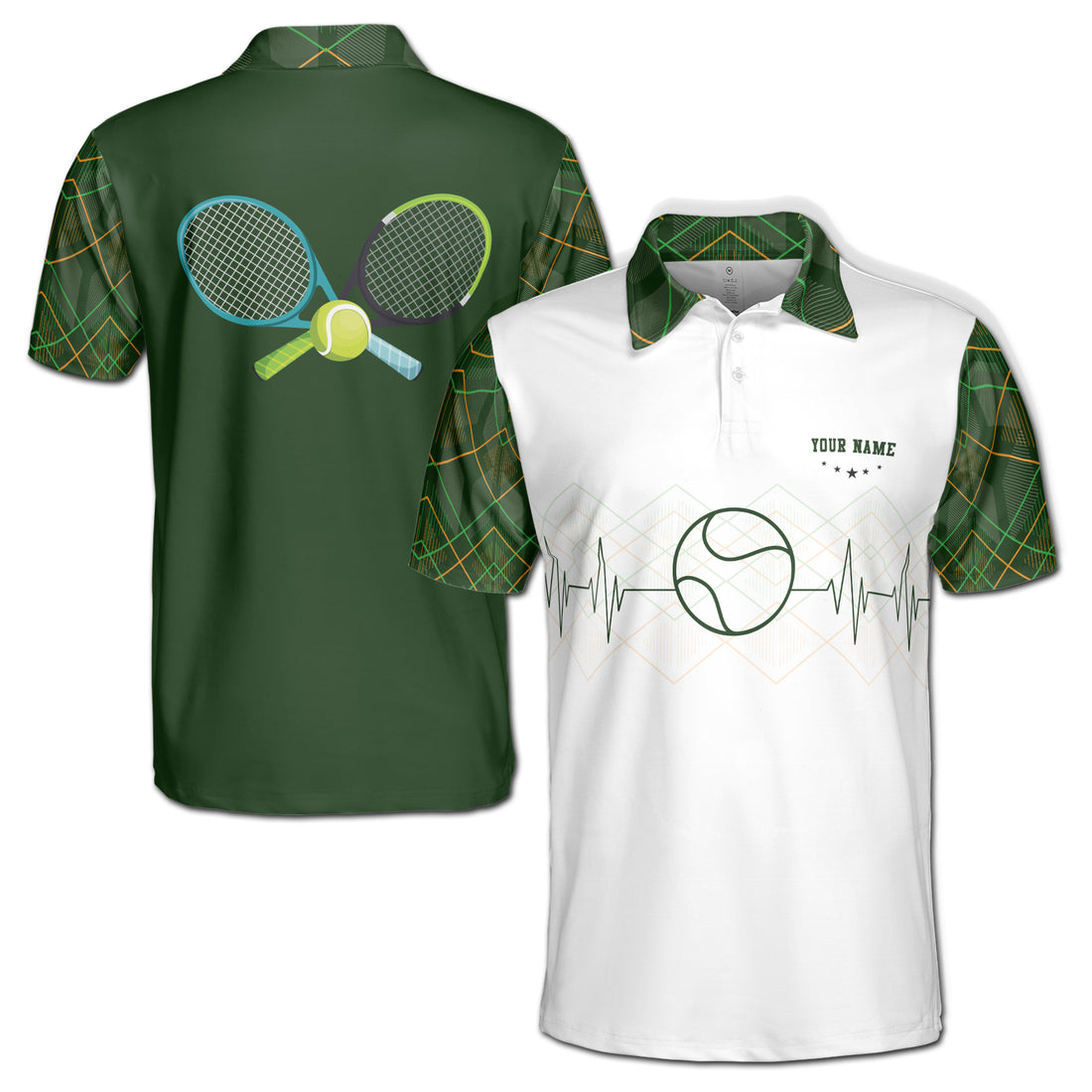 Customized Name Heartbeat with Tennis Player Men's Polo S-5XL