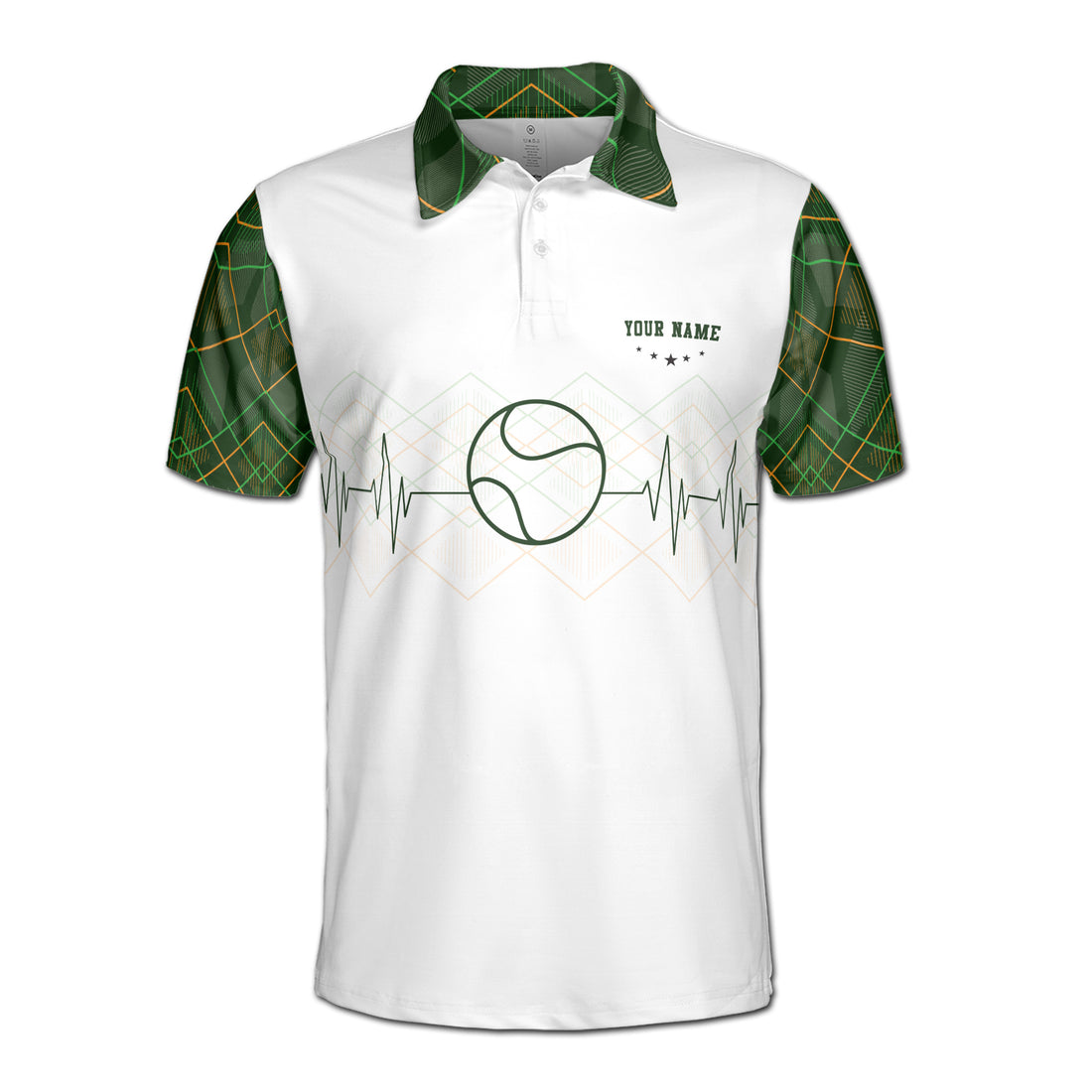 Customized Name Heartbeat with Tennis Player Men's Polo S-5XL