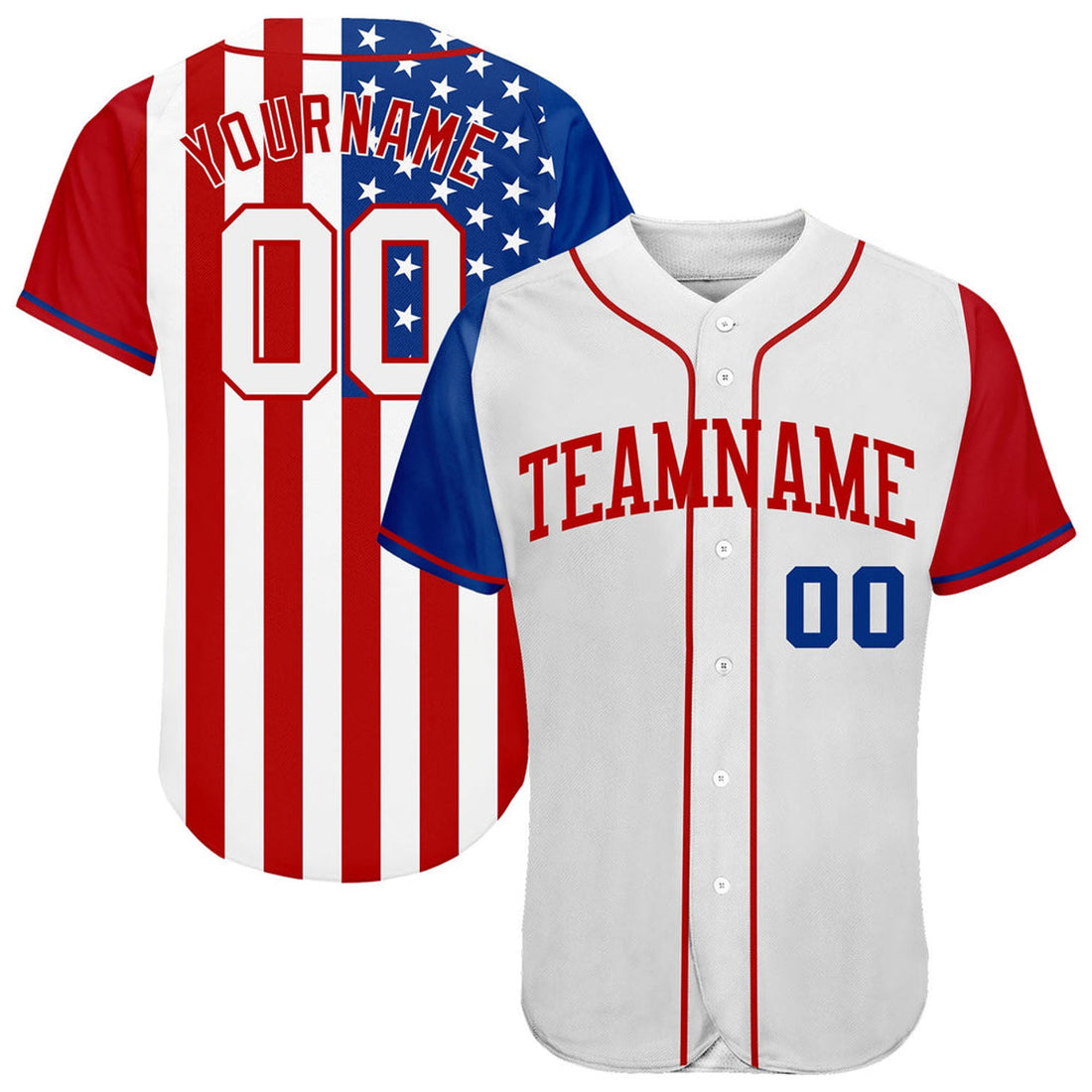 Custom White Red 3D American Flag Baseball Jersey S-5XL