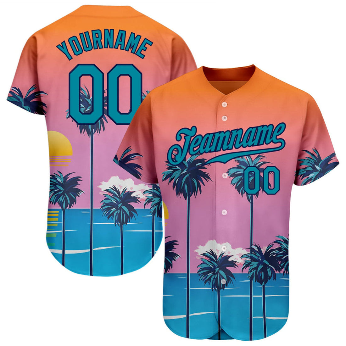 Custom Teal Navy 3D Pattern Hawaii Palm Baseball Jersey S-5XL
