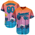 Custom Teal Navy 3D Pattern Hawaii Palm Baseball Jersey S-5XL