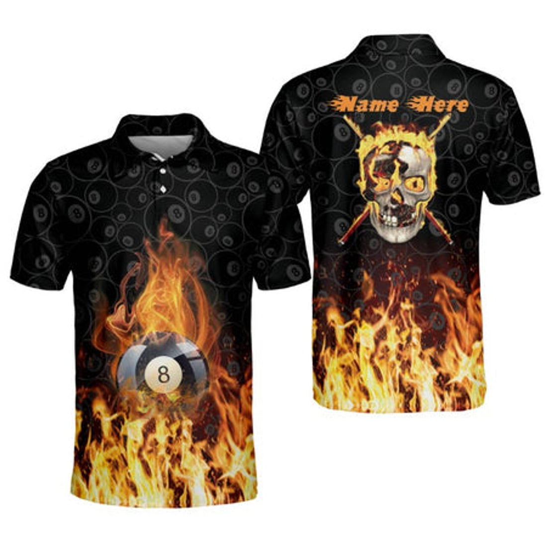 Custom Skull 8 Ball Pool Billiard Shirt Gift for Player Men's Polo Shirt S-5XL