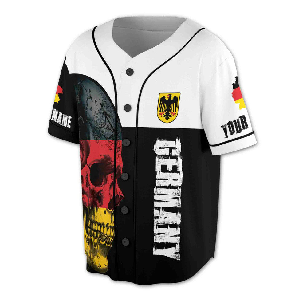 Custom Dark Skull Germany Flag Coat of Arms Baseball Jersey S-5XL