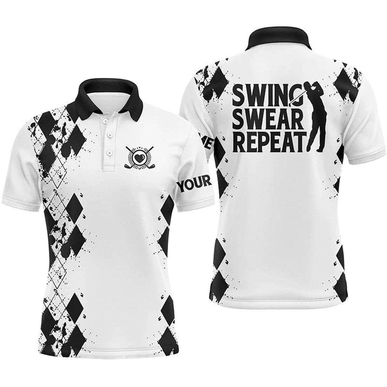 Custom Golf Name Argyle Shirt Sports Gift for Golf Lover Men's Polo Shirt S-5XL