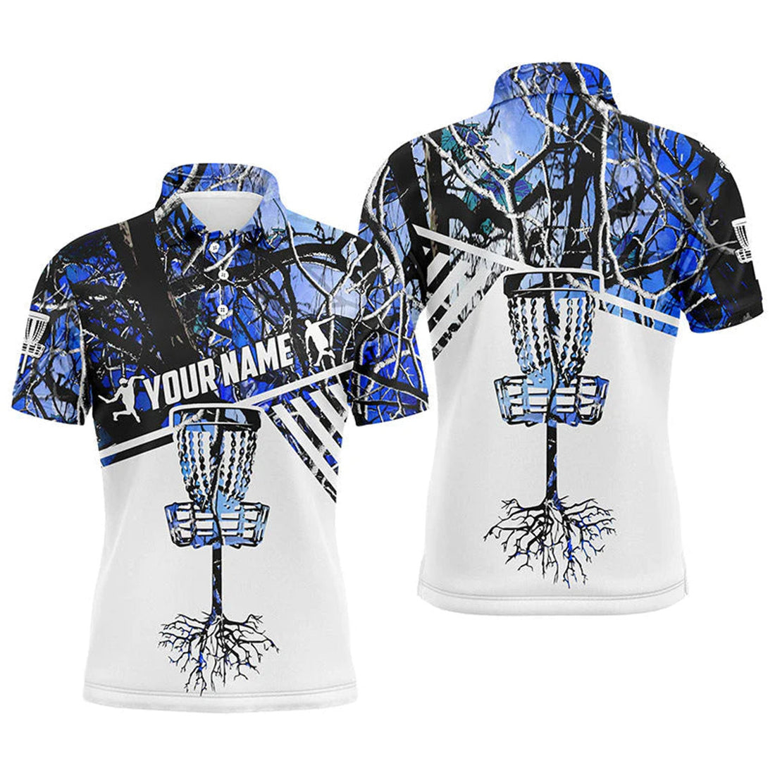 Custom Blue Camo Disc Golf Apparel Personalized Gift Men's Polo Shirt S-5XL