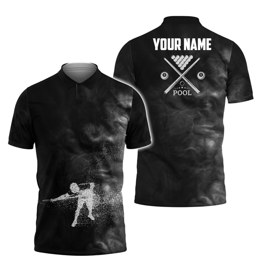Personalized Pool Play Smoke Faded Gift for Billiard Club Men's Polo Shirt S-5XL