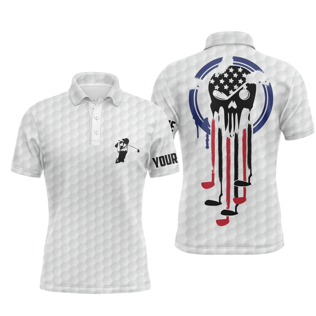 Custom Golf Polo Shirt White American Flag Reaper Gift Men's Polo Shirt S-5XL