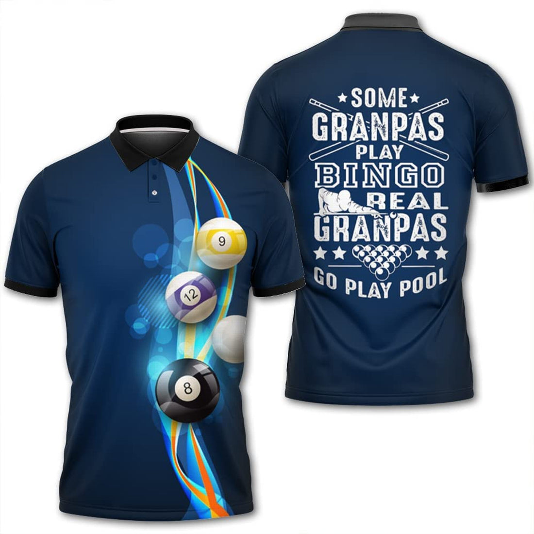 Billiard 3D Polo Shirt Gift for Him Granpas Play Pool Men's Polo Shirt S-5XL