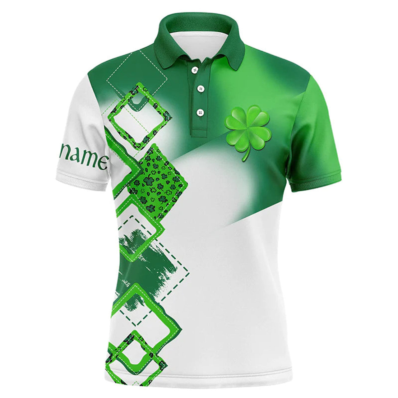 Custom Name Green Clover St Patrick's Day Apparel Personalized Men's Polo Shirt