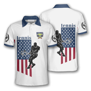 Customized Tennis Player Silhouette American Flag Print Men's Polo Shirt S-5XL