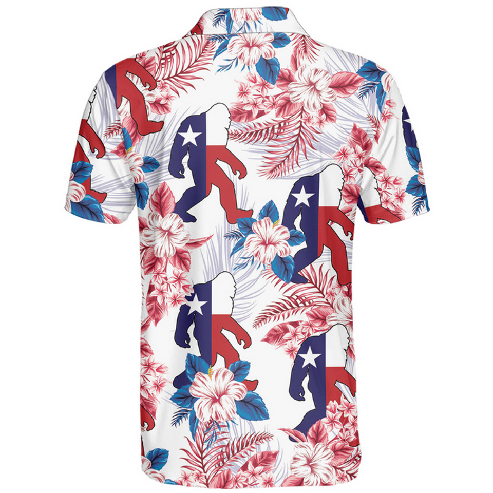 Funny Bigfoot Sasquatch Texas Flag Summer Men's Polo Shirt S-5XL