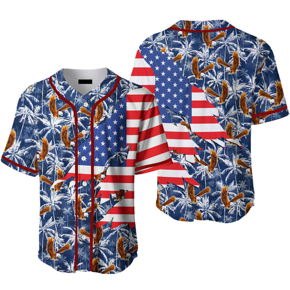 American Flag Eagle Palm Tree Baseball Jersey Gift Baseball Jersey b8 S-5XL