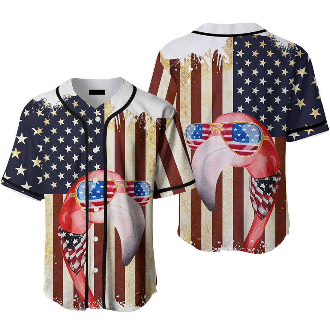 American Flag Flamingo Baseball Jersey Gift for Baseball Jersey S-5XL