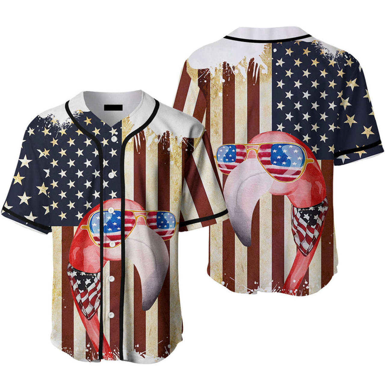 American Flag Flamingo Baseball Jersey Gift for Baseball Jersey S-5XL
