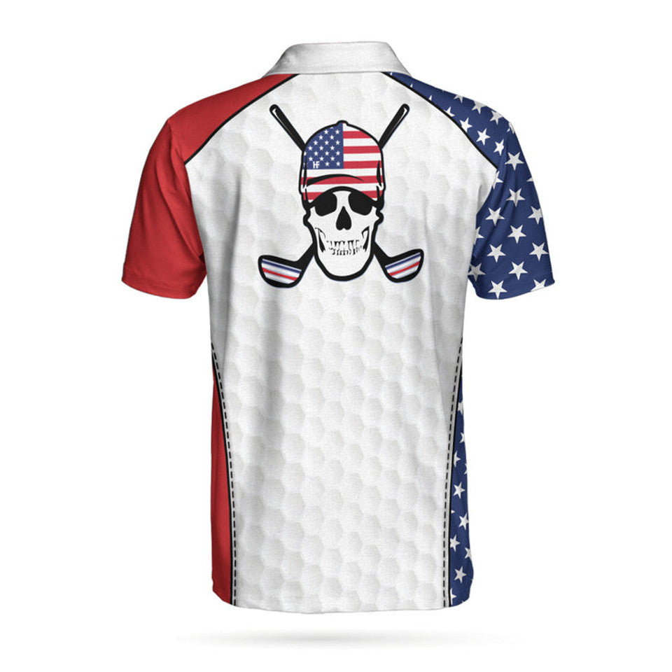 Golf Skull Wear Hat Short Sleeve American Flag Patriotic Men's Polo Shirt S-5XL